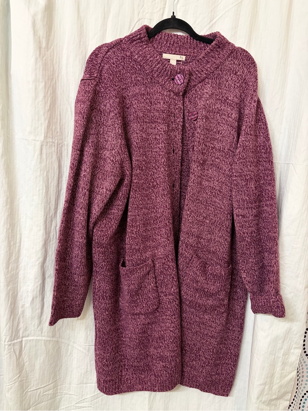 Woman Within Marled Plum Long Knit Cardigan